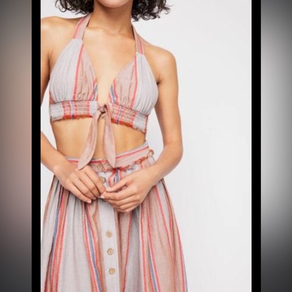 Free People 2 piece boho fringe halter and maxi skirt